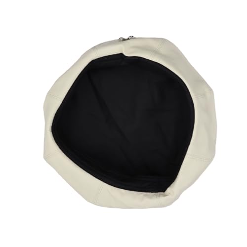 MINGSEECESS Women PU Leather French Black Beret Hat Causal Beanie Hat - color: Butterfly-white
