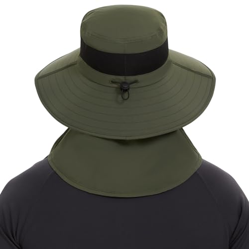 BASSDASH UPF 50+ Breathable Sun Hat with Removable Face Cover and Neck Flap Wide Brim Bucket Hat for Fishing Hiking Men Women - color: Army Green