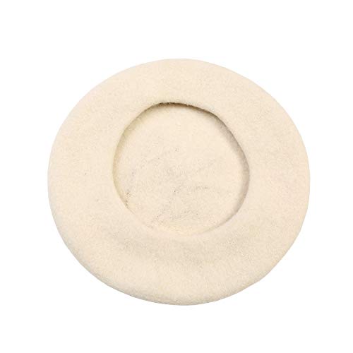 Handmade Wool Beret Hat French Style Needle Felt Flower Beanies Women Winter Autumn Cap - color: White Plum Pink Blossom, size: 7 1/8-7 3/8