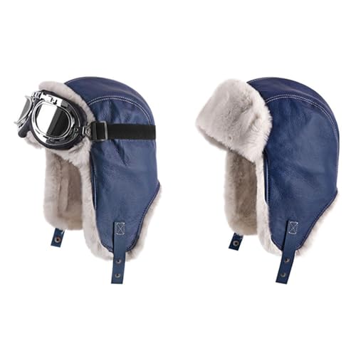 Lifup Trapper Hat for Men Aviator Hat with Goggles Hunting Cap - color: Blue