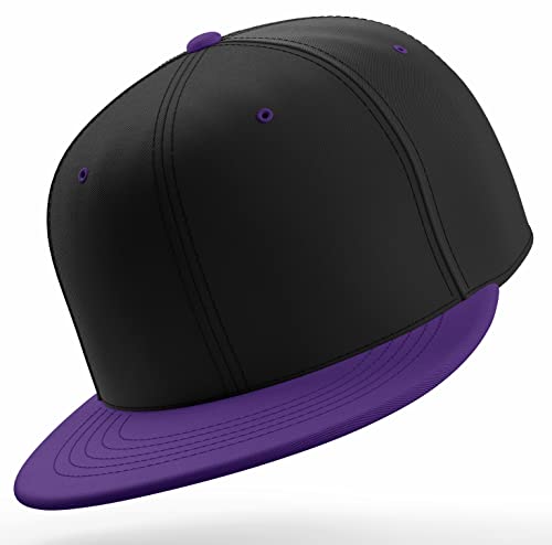 Daxton Classic Blank Snapback Flat Bill Visor Hat Cap One Size Adjustable Back - color: Black Purple