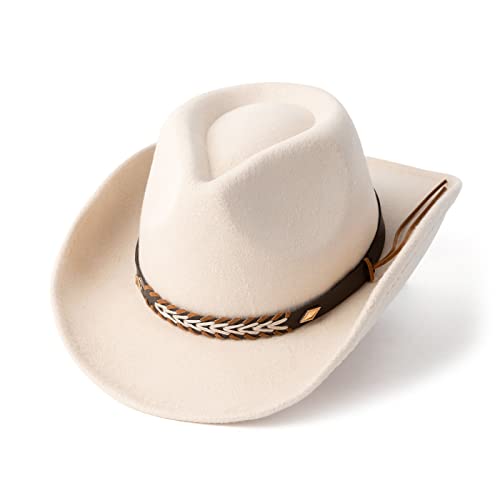 Western Cowboy Hat Felt Wide Brim Women Men Cowgirl Hats - color: Beige