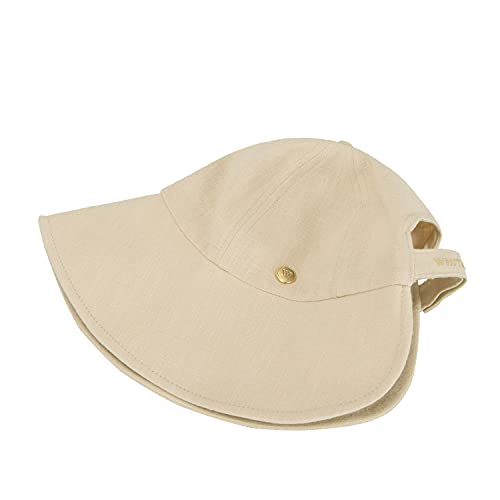 WHITE SANDS MOJA Linen Blend Victorian Bonnet Hat Sun Cap, Foldable Summer Visor | NEW Katy - color: Beige