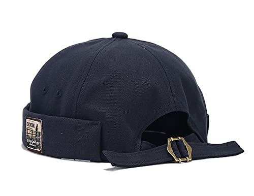 Mens Cotton Brimless Skullcap Sailor Cap Rolled Cuff Retro Beanie Hat - color: Darkgrey, size: One Size