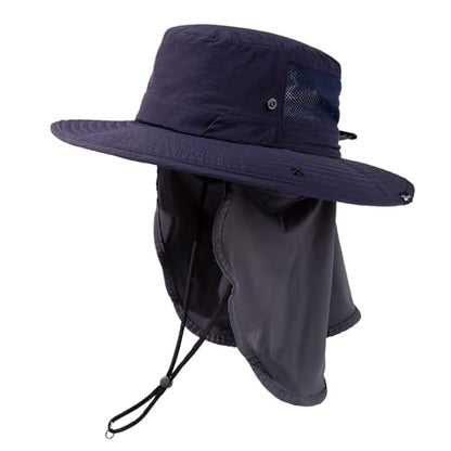 TOP-EX UVCoolix™ Men's Wide Brim Sun Hat with Cooling Neck Flap - color: Navy Blue, size: Medium-Large