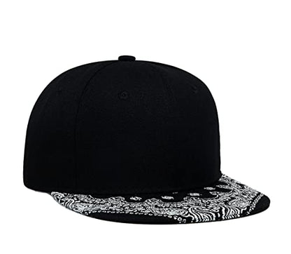 Trucker Hat Fashion Mens Women Snapback Hats - Flat Bill Brim Hat Adjustable Baseball Cap - color: Paisley Black