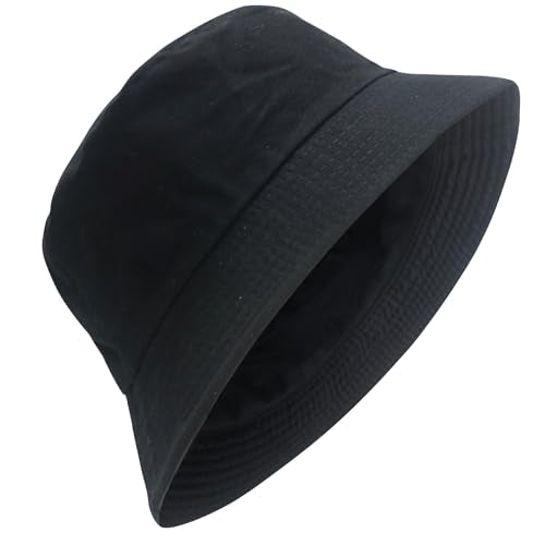 PFFY Reversible Bucket Hat for Women Men Cotton Sun Beach Fishing Cap - color: Pure Black (Reversible)