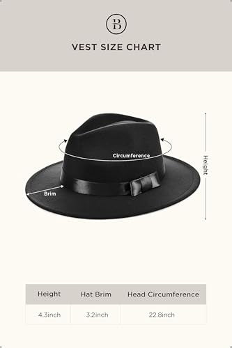 BABEYOND 1920s Fedora Hat for Men Gatsby Wide Brim Hat Felt Panama Cap - color: Black With Black Ribbon