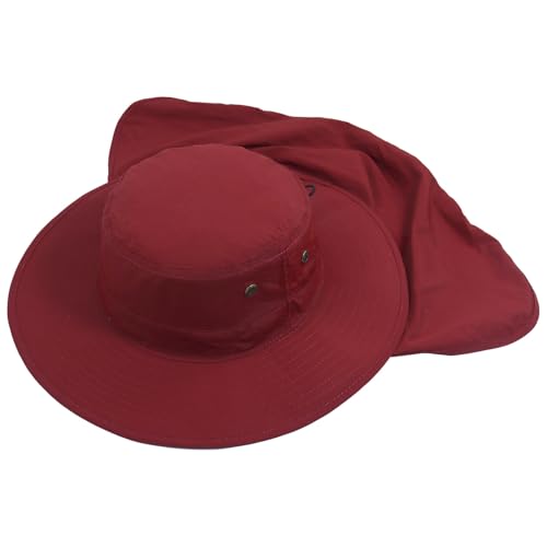 Home Prefer UPF50 Mens Sun Hat with Neck Flap Quick Dry UV Protection Cap Womens Wide Brim Fishing Hat Neck Flap Beach Garden - color: Red