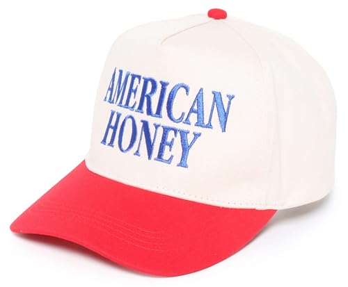 D&Y Retro 2-Tone Canvas Baseball Cap for Women - Funny Embroidered Distressed Snapback, Adjustable Cotton Dad Hat - color: American Honey-red