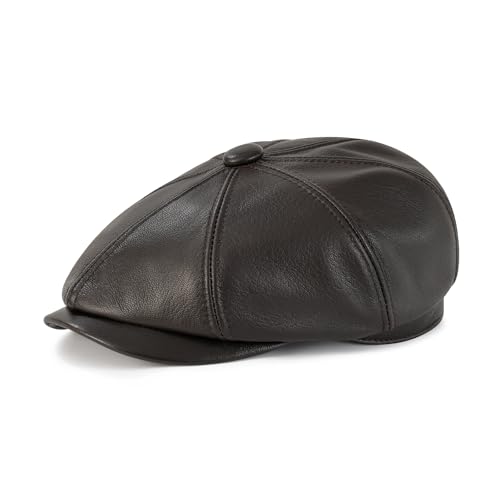 VOBOOM Unisex 8 Panel Leather Newsboy Cap Gatsby Hat - color: Dark Brown, size: 7 1/4