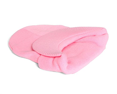 Knit Brim Ski Hat - Winter Visor Cap Skull Beanie (Pink)