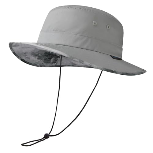 UPF 50+ Foldable Sun Hat Patterned Under Brim Bucket Hats for Summer Hiking Fishing Beach Safari Men Women - color: Light Grey, size: Medium
