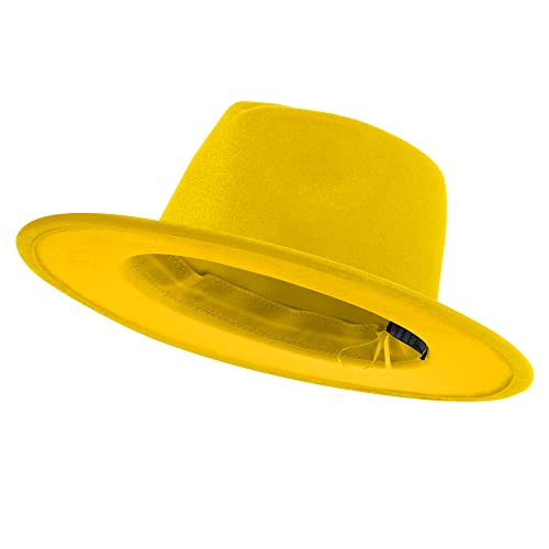 jingsha Fedora Hats for Men & Women Wide Brim Fedora Felt Panama Hat Men's Dress Hats with Belt Buckle - color: All Yellow, size: Large