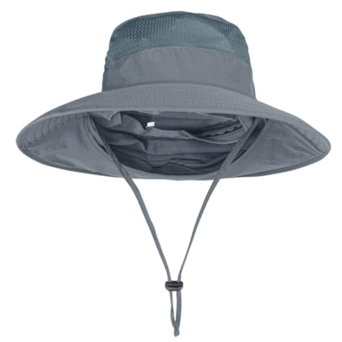 ZOORON Sun Hats for Men Women with Neck Flap Fishing UPF 50+ UV Protection - color: Dark Grey