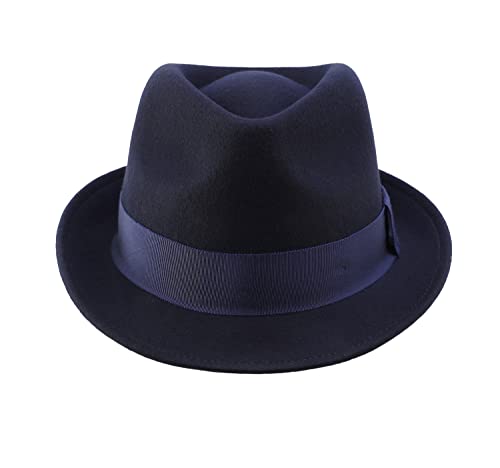 Home Prefer Men's Wool Felt Winter Hat Short Brim Fedora Hat - color: Navy Blue, size: 7 3/8