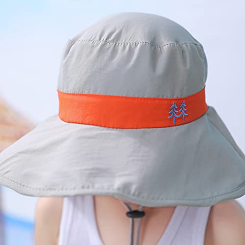 Kids Sun Hats UPF 50+ Sun Protection Hat for Kids with Neck Flap Adjustable Large Brim Beach Fishing Hat for Age 3-12 - color: Grey