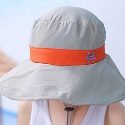 Kids Sun Hats UPF 50+ Sun Protection Hat for Kids with Neck Flap Adjustable Large Brim Beach Fishing Hat for Age 3-12 - color: Grey