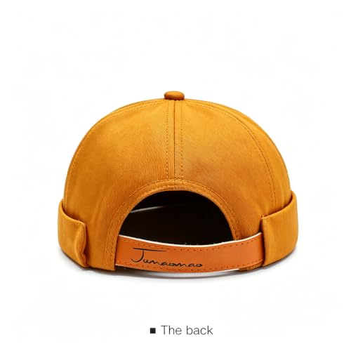Gogobear Mens Brimless Docker Beanie Adjustable Rolled Cuff Sailor Cap - color: Yellow