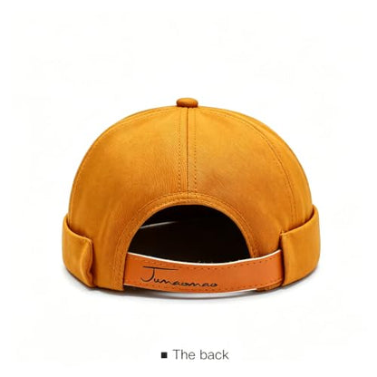 Gogobear Mens Brimless Docker Beanie Adjustable Rolled Cuff Sailor Cap - color: Yellow
