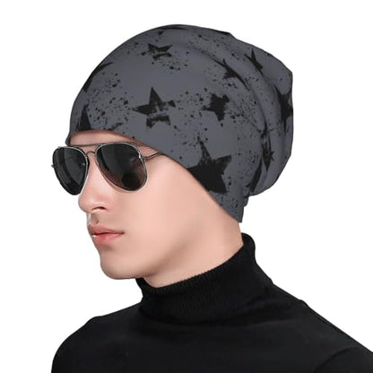 Slouchy Beanie Hat Skull Cap Chemo Headwear Baggy Hats for Men Women Running Cycling - color: Light Gray Geometry