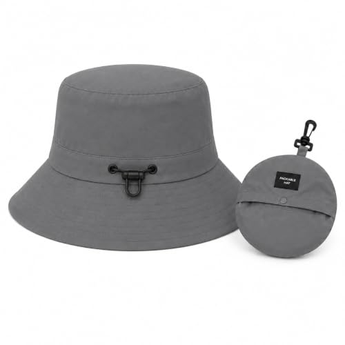 Packable Outdoor Bucket Hat – Lightweight Waterproof Quick-Dry Sun Hat for Hiking & Fishing - color: Grey
