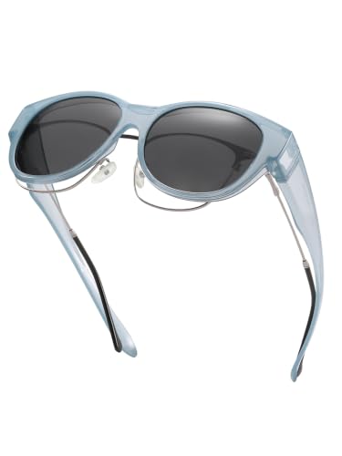 Wzerry Polarized Fit Over Glasses Sunglasses for Women Cat Eye UV400 - color: A06 L Size Light Blue/Grey