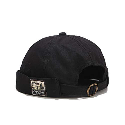 Men Hats Docker Cap Hats Beanie Sailor Cap Worker Hat Rolled Cuff Retro Brimless Hat with Adjustable - color: Dzm34-black