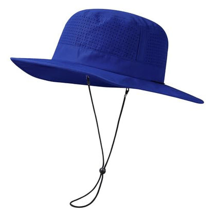 UPF 50+ Bucket Sun Hat with Laser Perforated Mesh Cooling Adjustable Breathable Lightweight for Outdoor Men Women - color: Royal Blue
