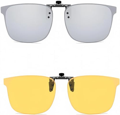 Clip on Flip up Polarized Lens For Prescription Glasses UV Protection Sunglasses (Clear lenses not Polarized) - color: Am05 Yellowsilver