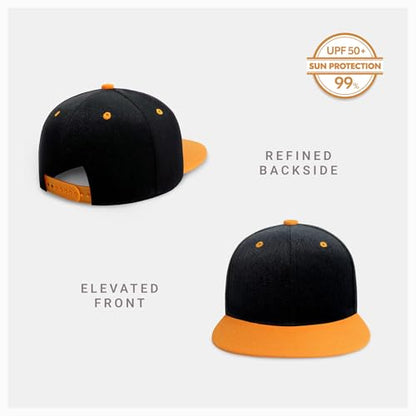 CHOK.LIDS Classic Snapback Flat Bill Hat Blank Adjustable Baseball Cap - color: Black/Gold