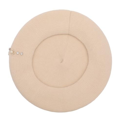 ZLYC Women French Beret Hat Winter Knitted Stretchable Beret Artist Cap - color: Rhinestone Beige