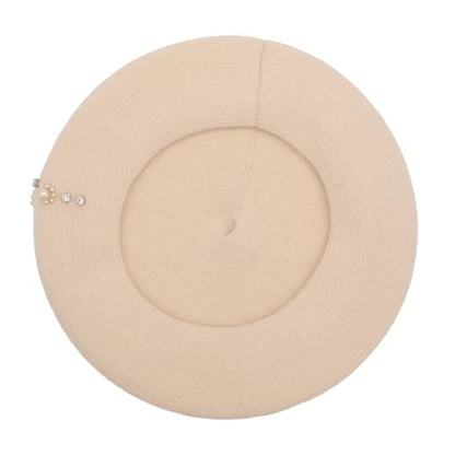 ZLYC Women French Beret Hat Winter Knitted Stretchable Beret Artist Cap - color: Rhinestone Beige