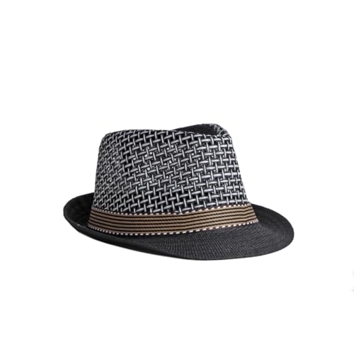 Straw Fedora Hat for Women Men Mesh Trilby Hat Panama Cuban Summer Beach Sun Outdoor - color: Black