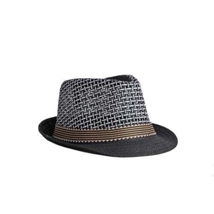 Straw Fedora Hat for Women Men Mesh Trilby Hat Panama Cuban Summer Beach Sun Outdoor - color: Black