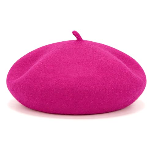Classic French Beret Hat 10.6 Inch Width Wool Beret Hat for Women - color: Rose Red