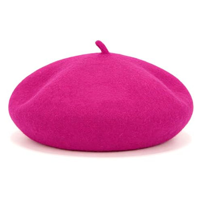 Classic French Beret Hat 10.6 Inch Width Wool Beret Hat for Women - color: Rose Red