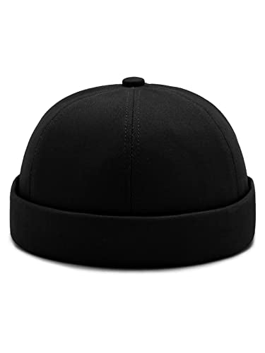 Dome Brimless Docker Cap Sailor Beanie Cap Visorless Hat for Men & Women - color: Black