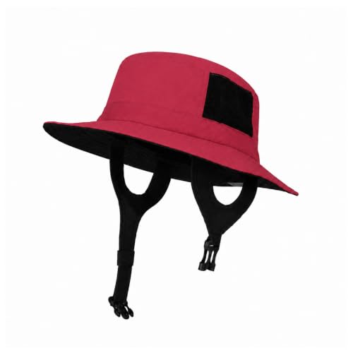 Surblue Surf Bucket Hat with Widened Chin Straps UPF 50+ Windproof Sun Hat Adjustable Packable Cap for Water Sports Surfing - color: Red