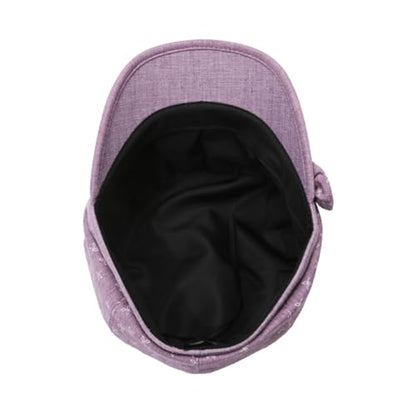 Women's Lady's Cotton Beret Cap Newsboy Cap Drawing Beret Hat Bakerboy Cabbie Cap with Bowknot Decor - color: Purple