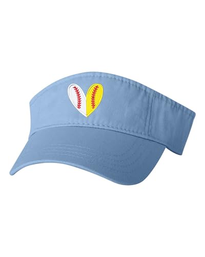 Go All Out Heart with Baseball & Softball Stitches Mom Bucket Ponytail Visor Embroidered Cap Dad Hat - color: Baby Blue