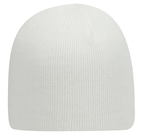 1 Pack 9 Inch Cuffless Knit Beanie Hat Cotton Blend Acrylic Stretch Winter Cap - White