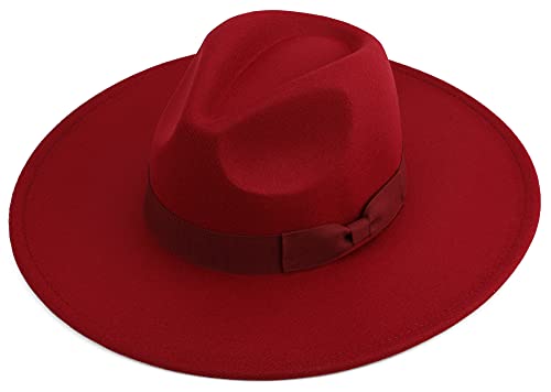 Pro Celia Big Wide Brim Women Fedora Hat - color: Wine Red