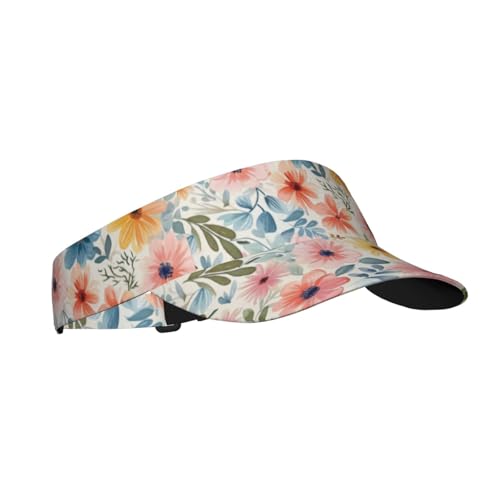 Unisex Sports Sun Visor Hats Adjustable Lightweight Packable Printed Empty Top Cap for Running Pickleball Golf Tennis - color: Watercolor Pink Blue Flower