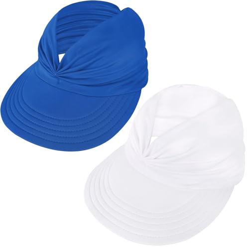 American Trends Wide Brim Visor for Women Lightweight Packable Ponytail Hat - color: Z White & Bule