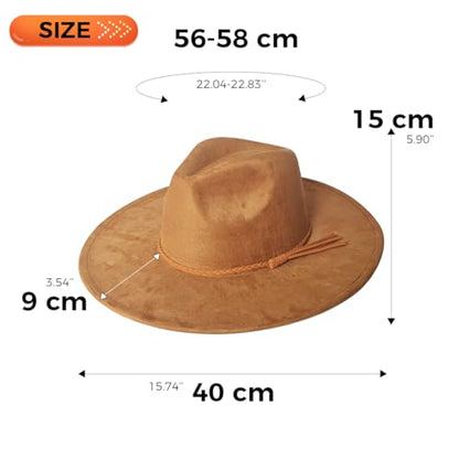 Fedora Hat for Men Women, Wide Brim Felt Panama Cap - color: Khaki