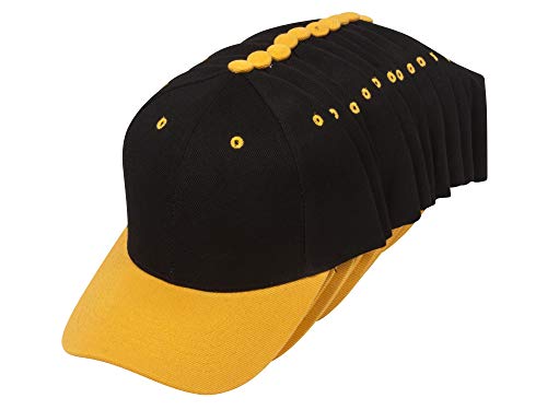 TOP HEADWEAR 12-Pack Adjustable Baseball Hat - color: Black/Gold