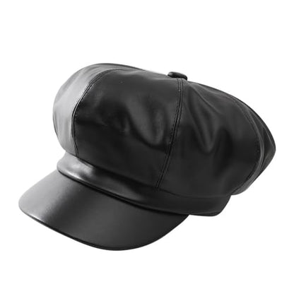 Women Newsboy Hats 8 Panel Vintage PU Leather Visor Beret Baker boy Cap Cabbie Hat for Women/Men