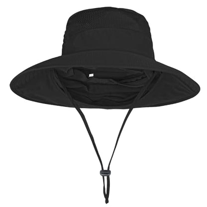 ZOORON Sun Hats for Men Women with Neck Flap Fishing UPF 50+ UV Protection - color: Black