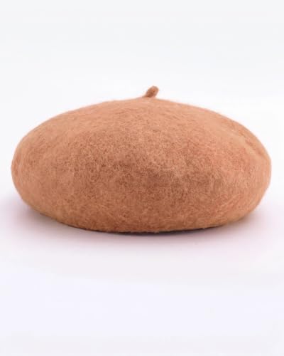 French Beret Hats for Women - Wool Solid Color Beanie Cap - color: Camel